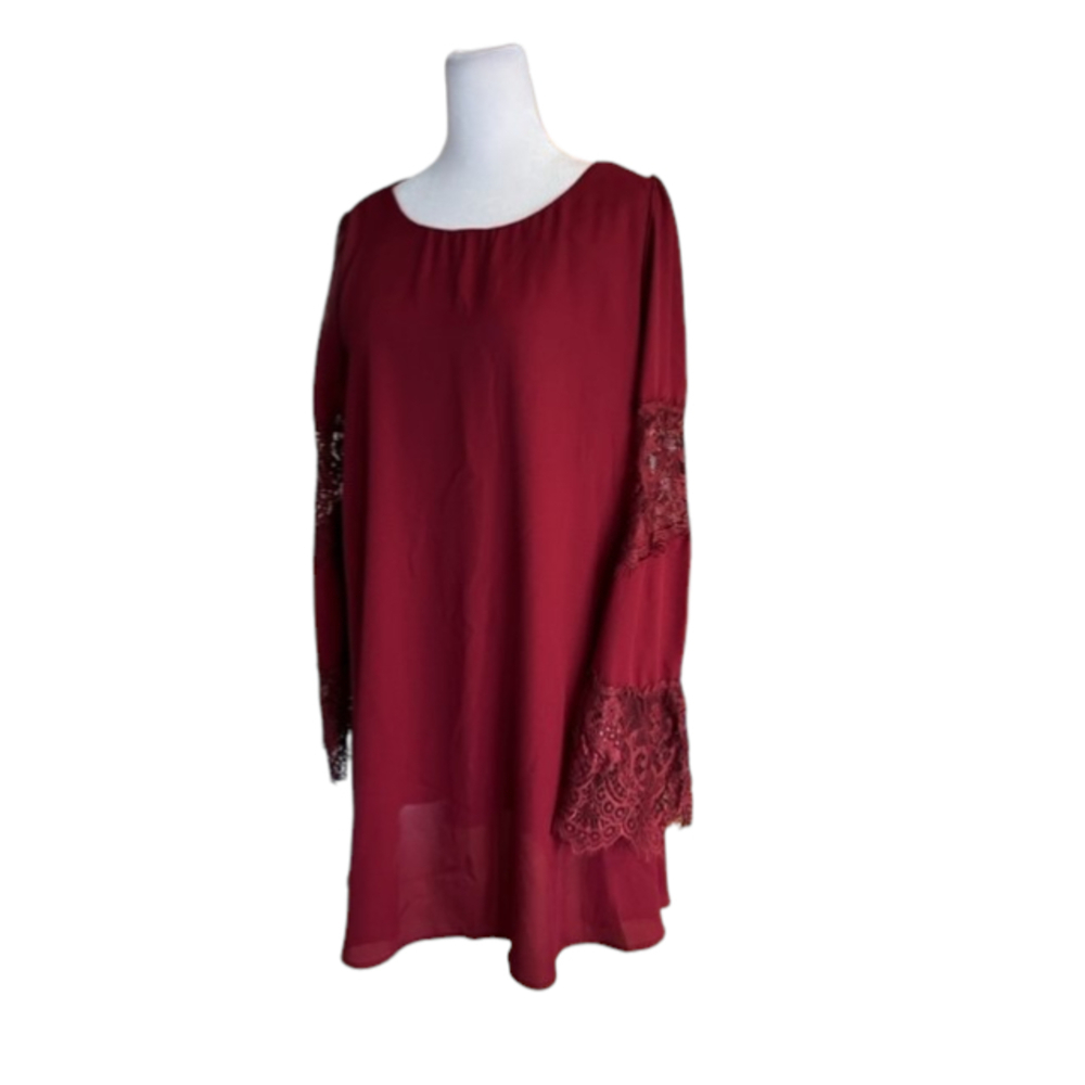 Altar'd State Burgundy Lace Bell Sleeve Boho Dress Size Small
